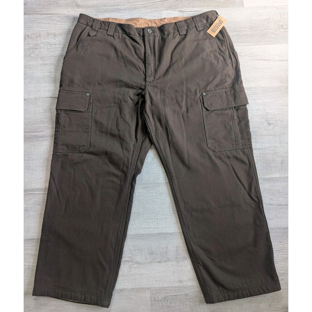 Duluth Trading Men's Fire Hose Fleece Lined Relaxed Fit Pants Sz 48x30 Brown NWT
